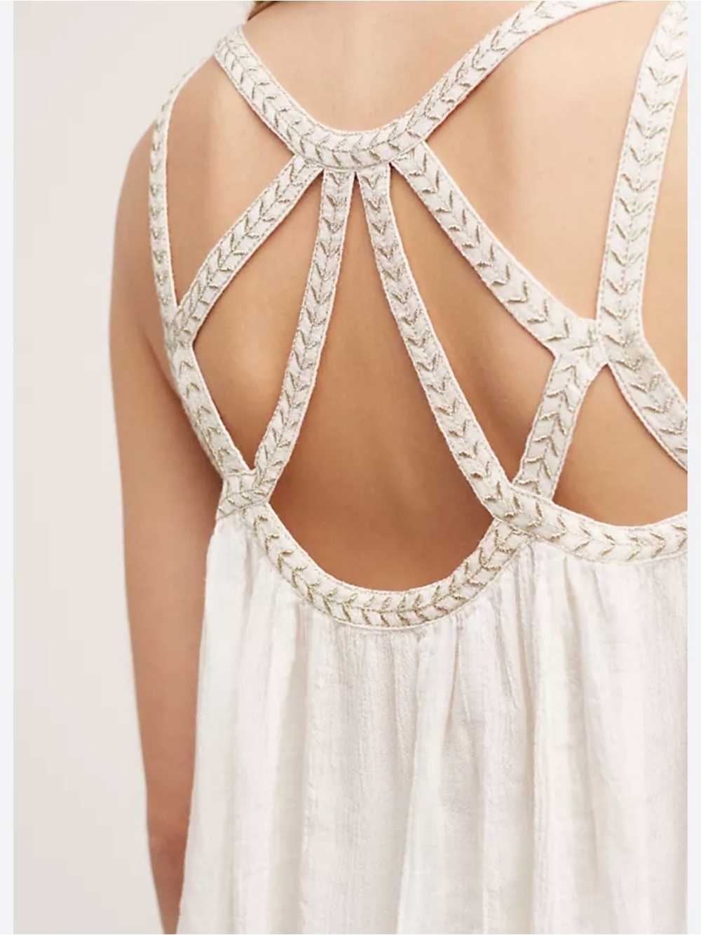 Vanessa Virginia Anthropologie Cutwork Gauze Tank US 6 Cream Metallic Bohemian
